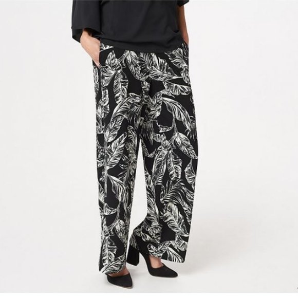 dennis basso Pants - Dennis Basso Printed Luxe Crepe Wide-Leg Pants